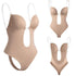 L Size Women Deep U Plunge Seamless Push Up Bra Thong Backless Bodysuit - Skin