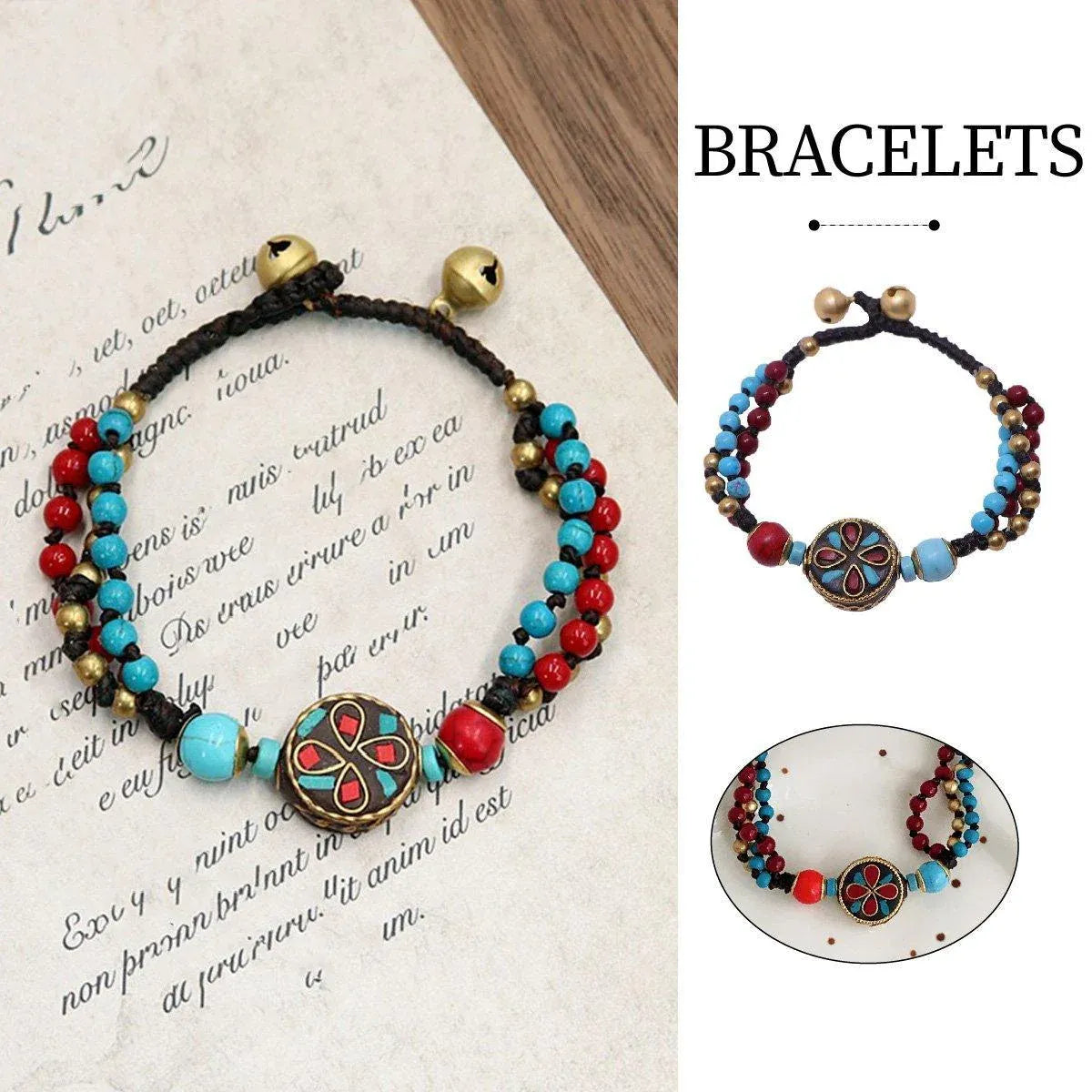 Ethnic Style Handmade Bracelet Color Stone Sky Bead Fashion Round Bead Bracelet