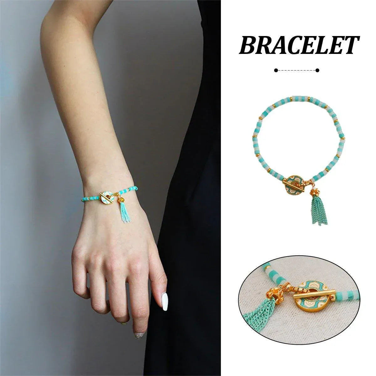 New Chinese Fashion Blue Beaded Bracelet Fringe Simple Elegant Jewelry