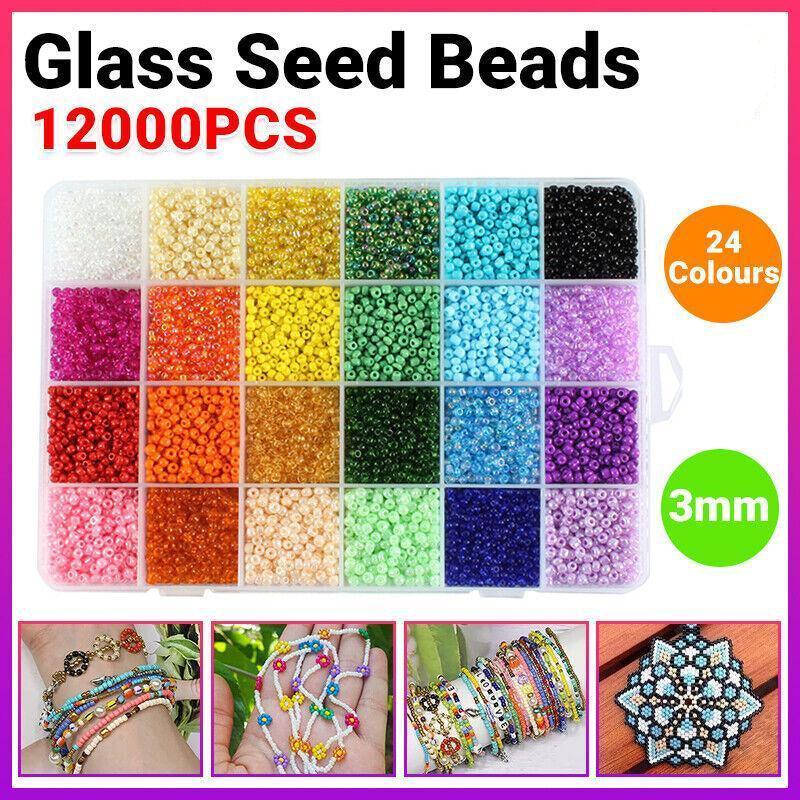12000Pcs 3mm 24-Colour Glass Seed Bracelet Beads Kit