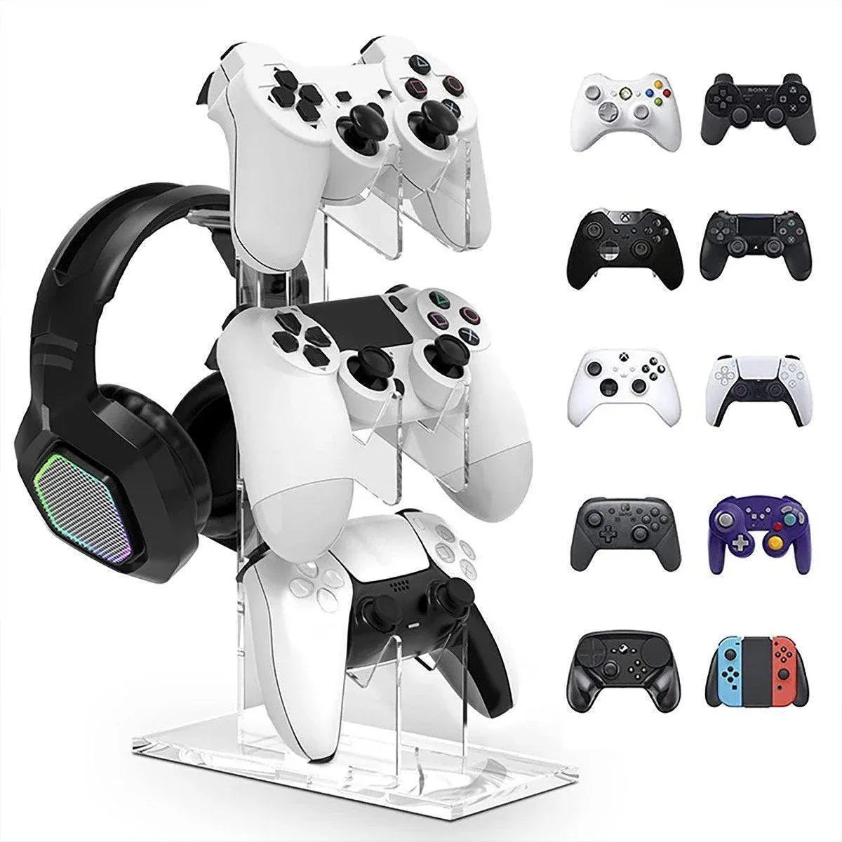3 Tier Gamepad and Headset Display Stand for Gaming Accessories Organization - Transparent