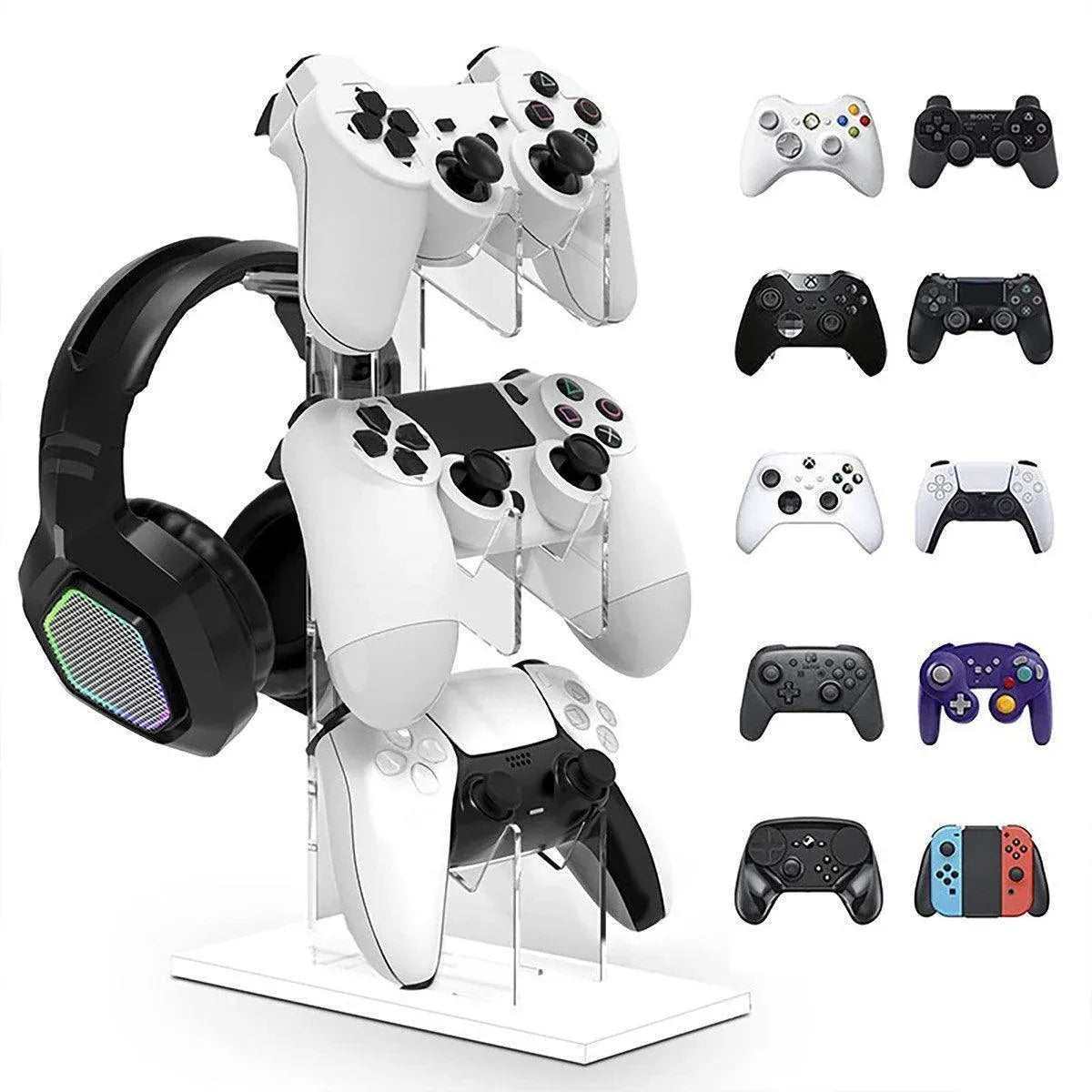 3 Tier Gamepad and Headset Display Stand for Gaming Accessories Organization - White