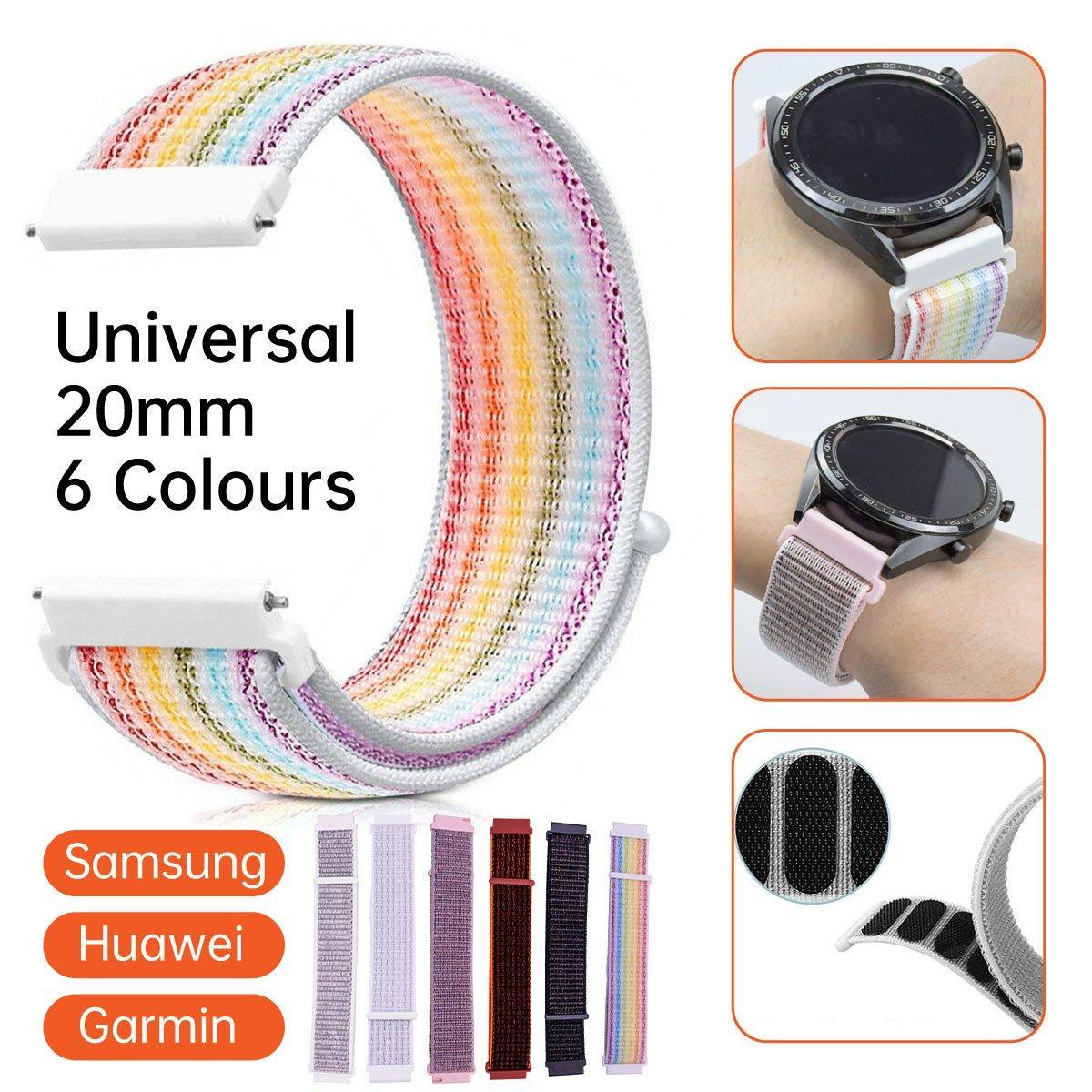20mm Nylon Braided Sport Loop Velcro Watch Band Strap Compatible Replacement - Rainbow