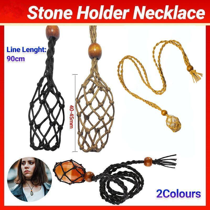 L Size Empty Stone Holder Necklace Crystal Quartz Gemstone Cage Rope Cord Pendant DIY - Brown