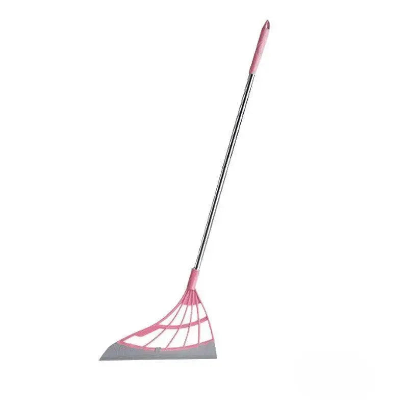 Squeegee Cleaning Tool for Dust and Hair with Rubber Floor Broom Design - Pink