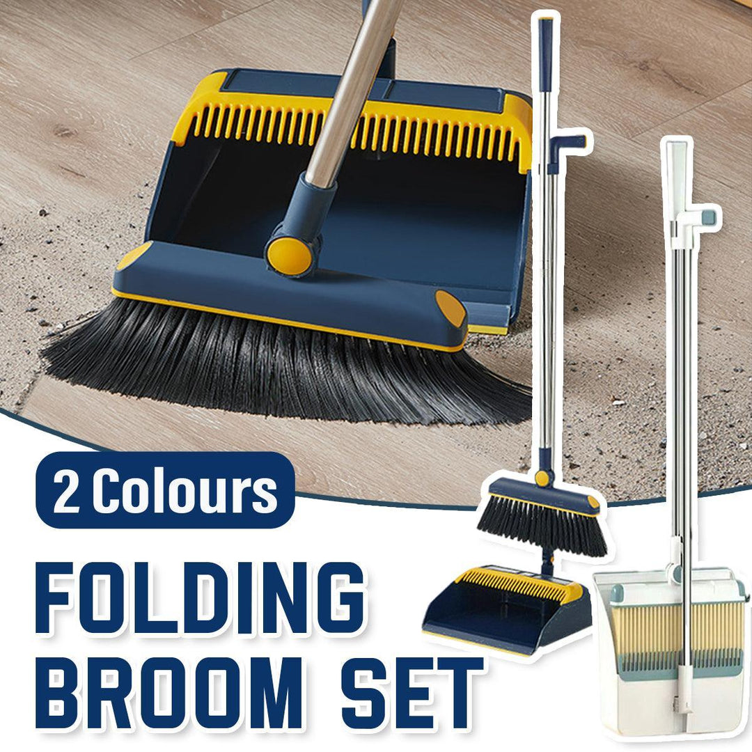Folding Broom Dustpan Set Rotating Household Sweeping Hair Removal Cleaning Tool - White