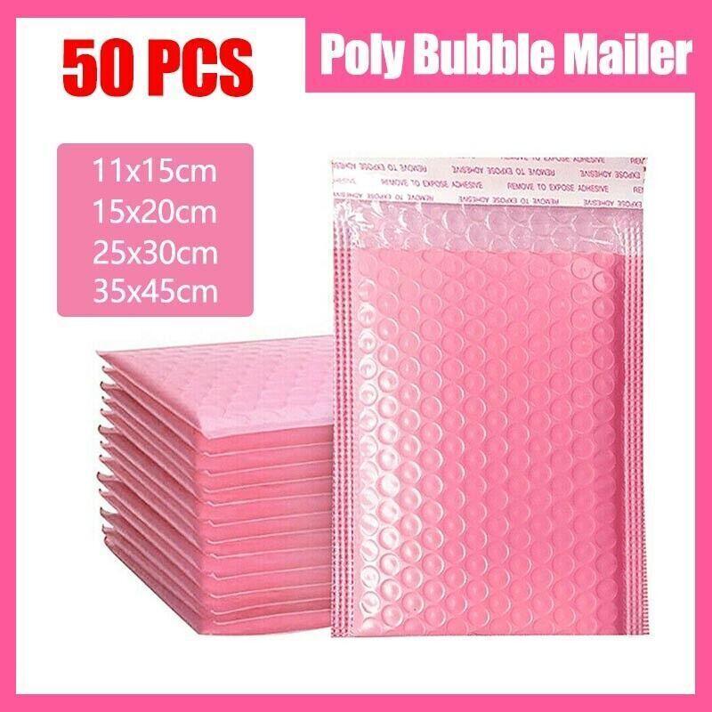50pcs Pink Poly Bubble Mailer Padded Envelopes Shipping Bags 4 Sizes - 11*15CM-50PCS