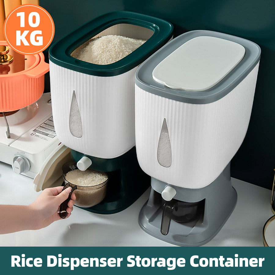 10kg Rice Storage Bucket Household Metering Rice Container Large Capacity - Grey