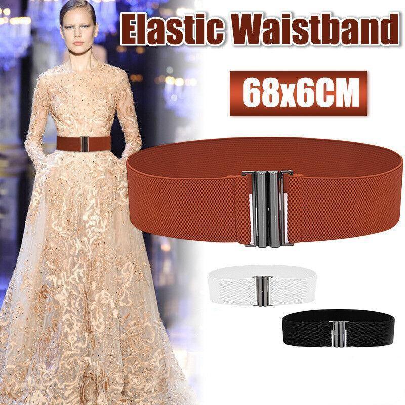 3Colours Waist Belt Elastic Waistband Stretch Women Dress Metal Buckle Cinch Au - Brown