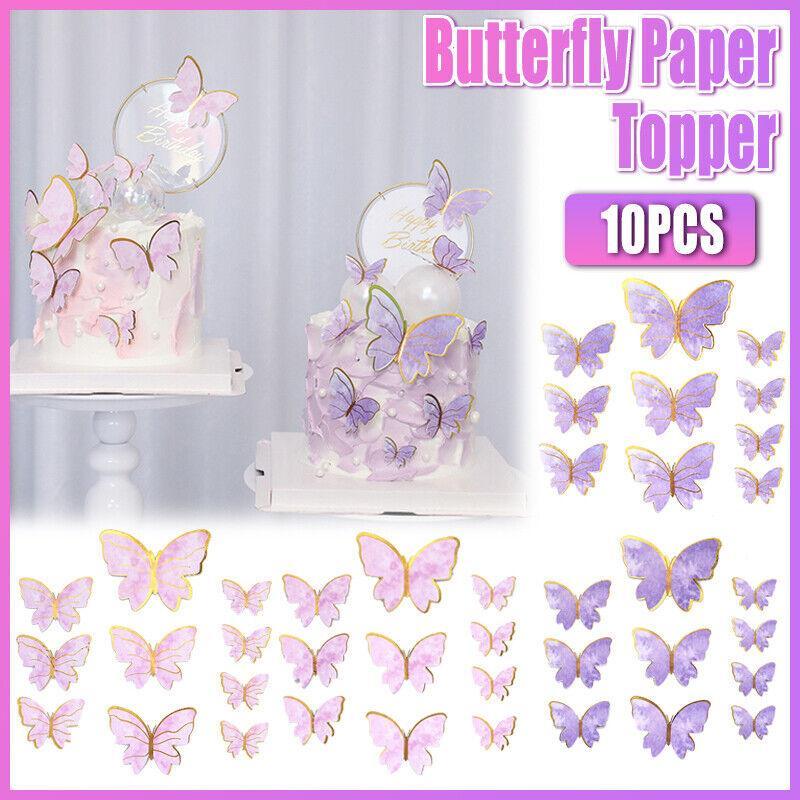 10Pcs Butterfly Paper Toppers Happy Birthday Cake & Festival Theme Decor - Pink Phnom Penh