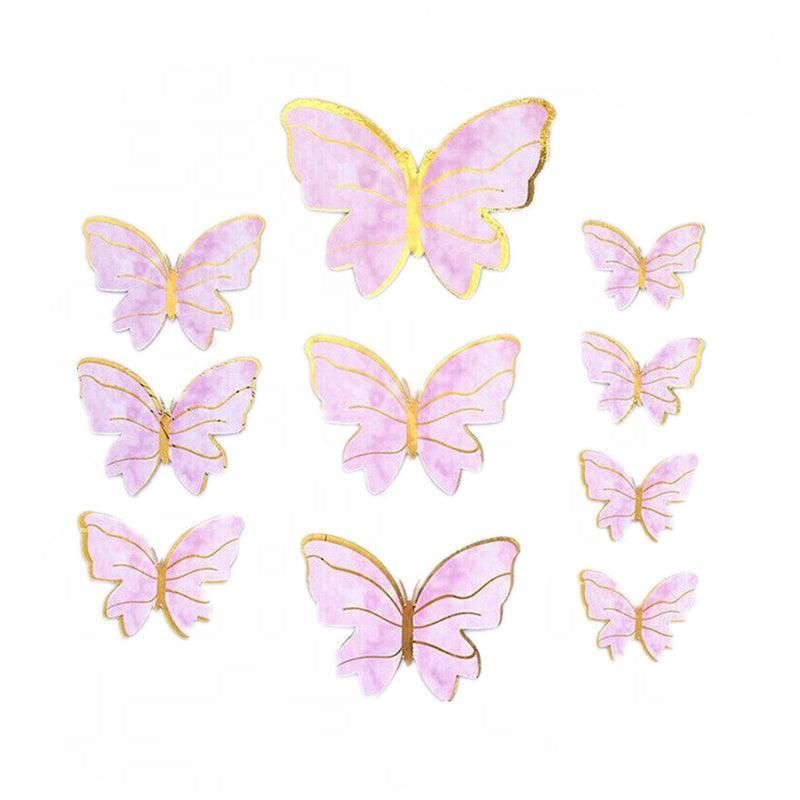 10Pcs Butterfly Paper Toppers Happy Birthday Cake & Festival Theme Decor - Pink Stripe