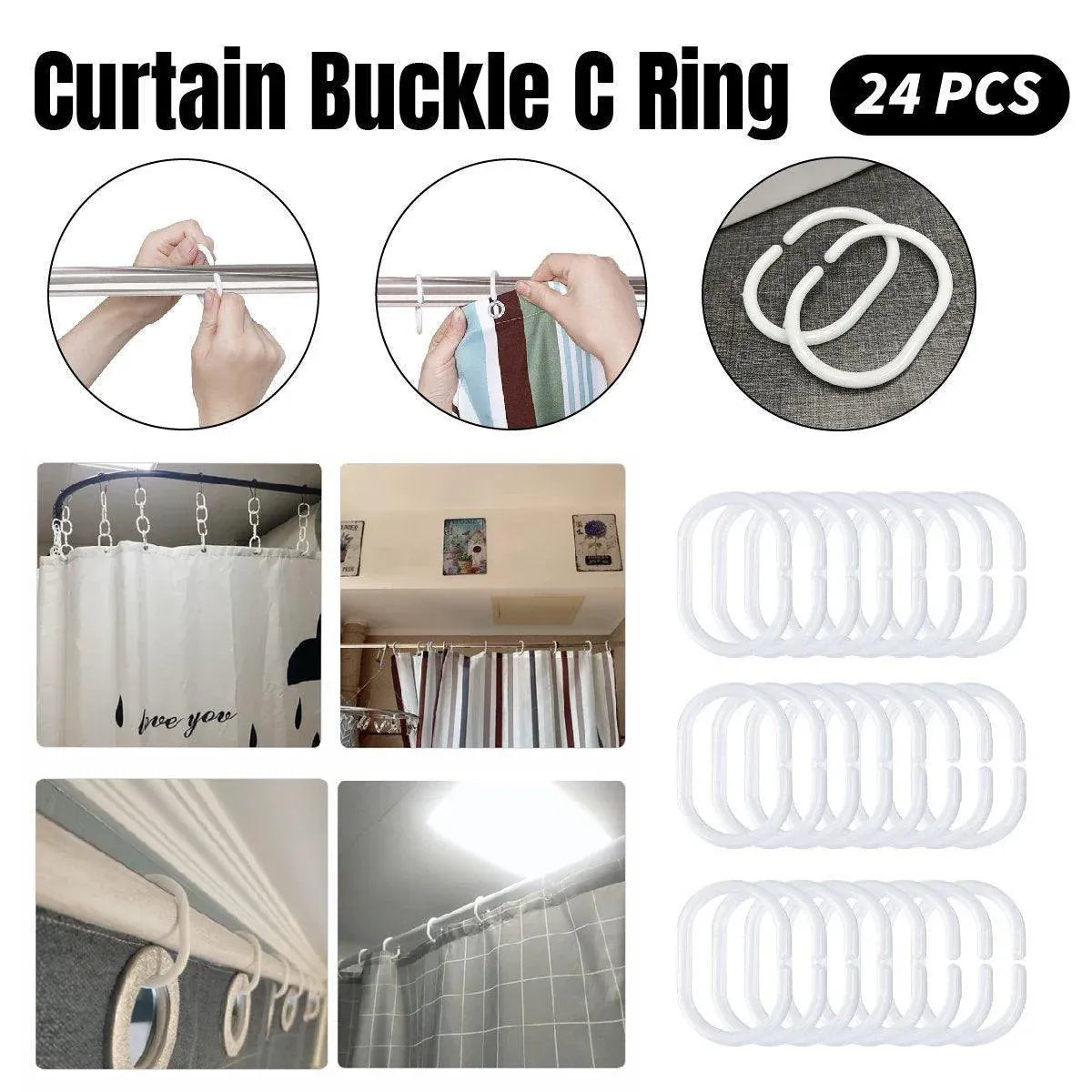24PCS Curtain C Ring Shower Bed Curtain Hanging Grommet Hook Accessories Durable