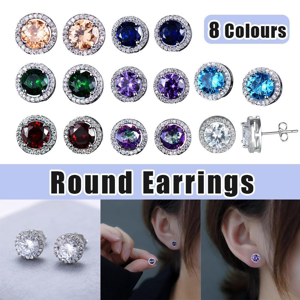 Female Round Zircon Stud Earrings Full Diamond Boucle Big Hollow Cubic Gift - White