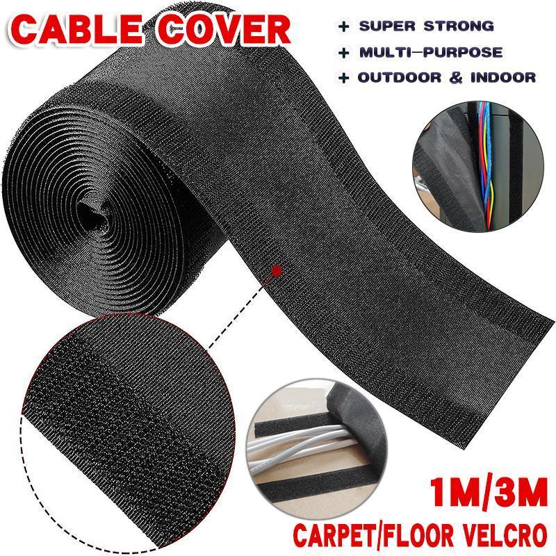 Cable Cover Nylon Sticky Wire Protector Floor Blanket Reusable Cord Tube Cover - Black-3Meter(with adhesive)-Floor