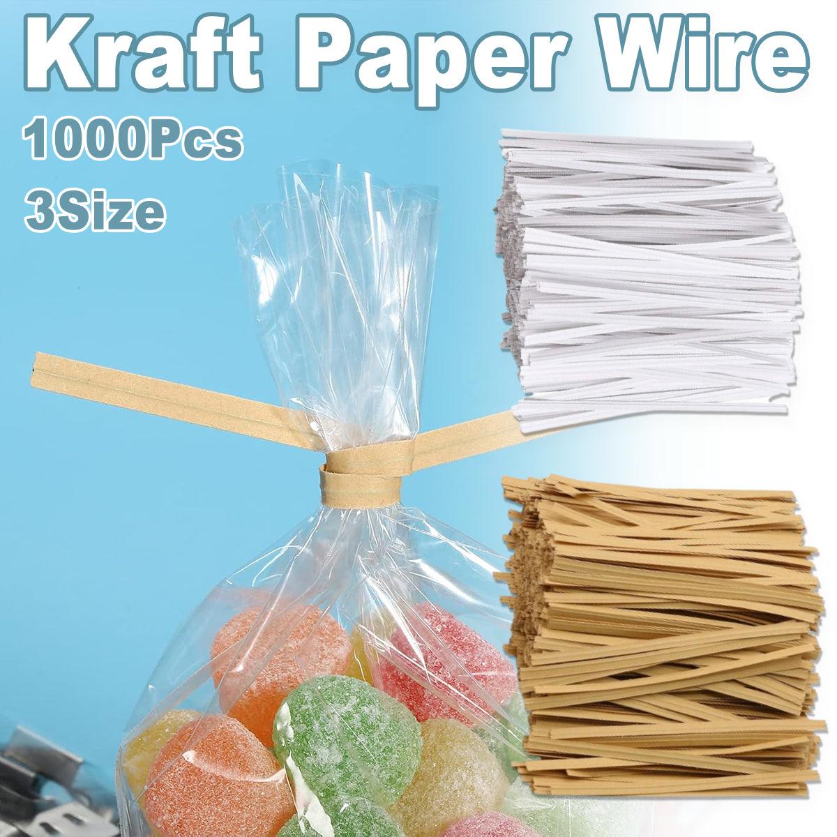 1000pcs Paper Tie Tape Wire 8/10/15cm for Baking Packing Bag Sealing Supplies - White-8cm