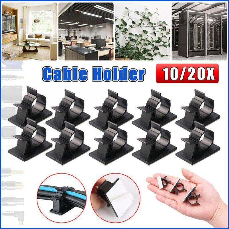 Adhesive Cord Management Cable Clips Black Wire Holder Organizer Clamp Au Stock - 10PCS