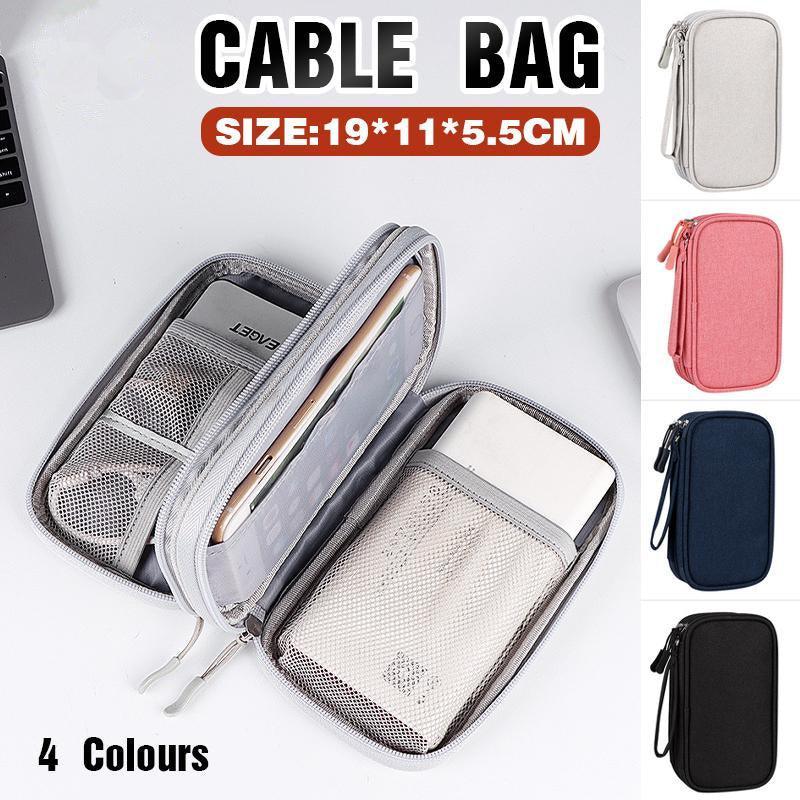 Electronic Accessories Cable Bag Organizer Travel Pouch Storage Cases Charger - Navy