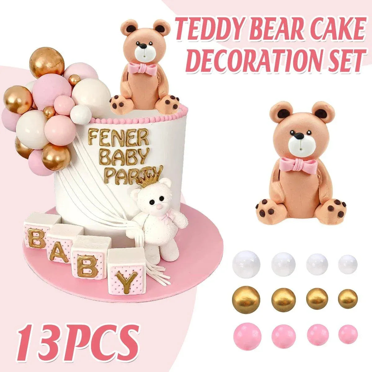 13pcs Teddy Bear Cake Decoration Set Party Birthday Teddy Bear Cake Topper