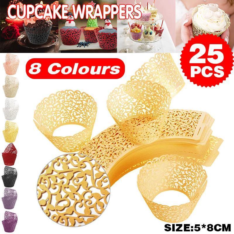 25pcs Laser Cut Cupcake Wrappers Wedding Party Baking Decorations in 8 Colours - Light Purple