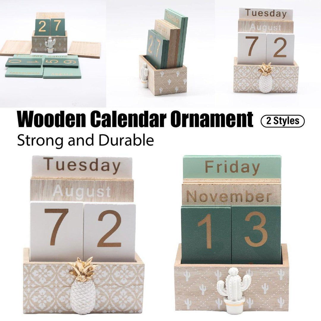 Rustic Wooden Perpetual Desk Calendar DIY Block Calendar Office Desktop Decor - Pineapple