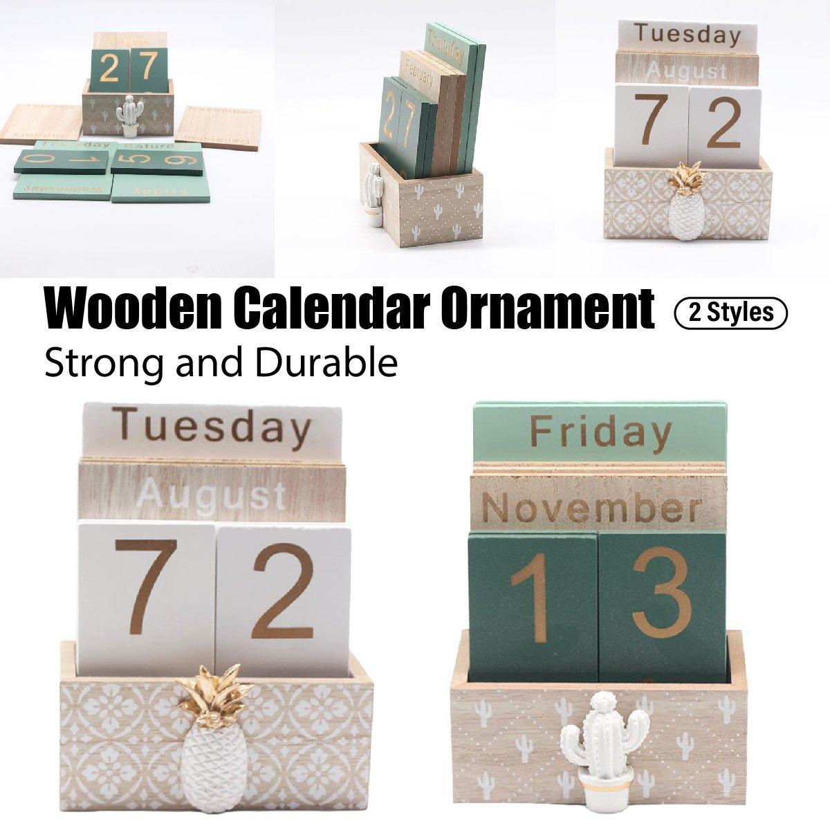 Rustic Wooden Perpetual Desk Calendar DIY Block Calendar Office Desktop Decor - Pineapple