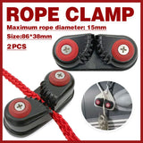 Rope Clamp Set 2PCS Aluminum Alloy Black Clip Plate Sailboat Kayak Canoe Outdoor