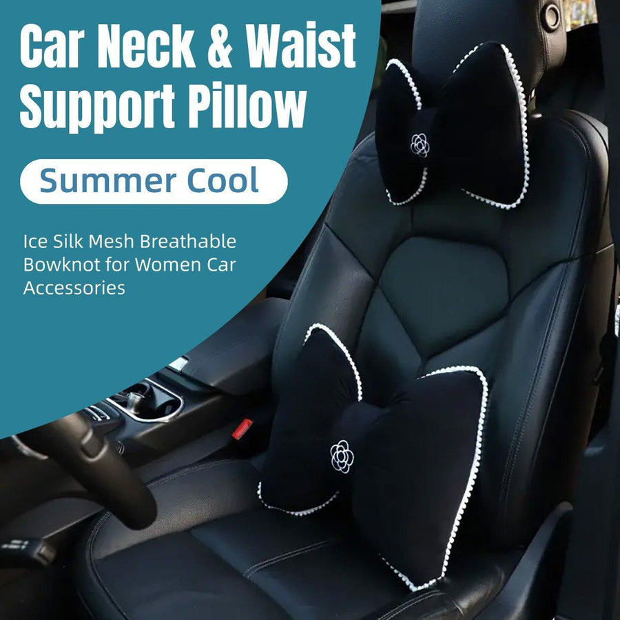 Black Bowknot Neck Pillow Plush Bow Tie Soft Plush Car Headrest Waist Support - Headrest