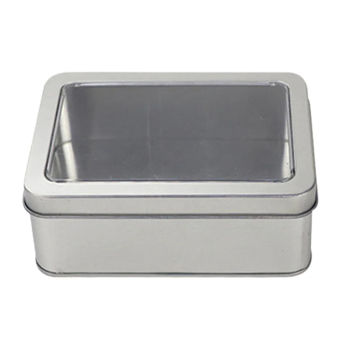 10pcs Metal Iron Box with Open Window Storage Rectangle Packaging Containers - 12.5x9x5cm