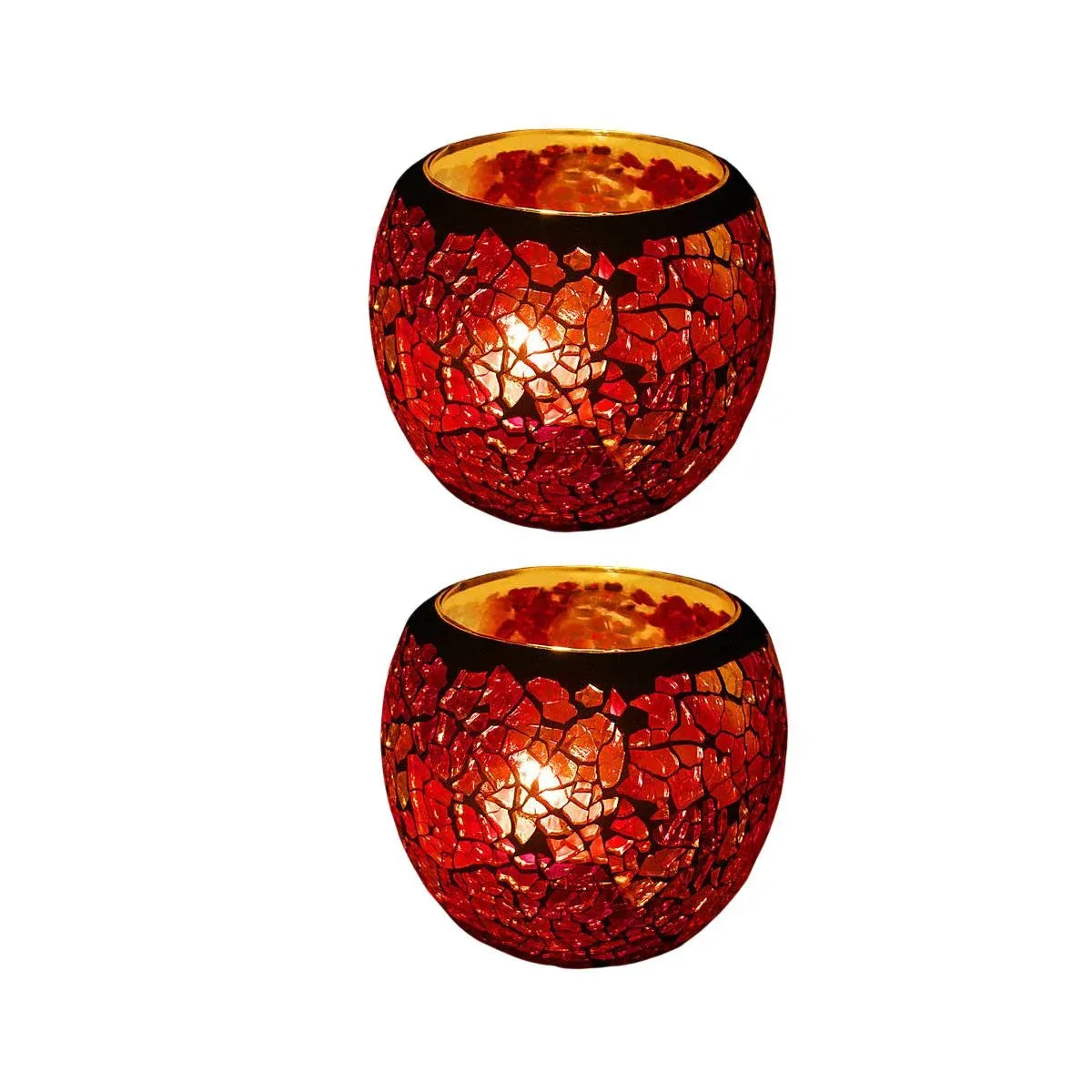 2Pcs Fashion European Glass Mosaic Candle Cups Decorative Tabletop Home Decor - Red