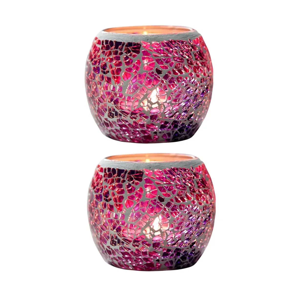 2Pcs Fashion European Glass Mosaic Candle Cups Decorative Tabletop Home Decor - Purple