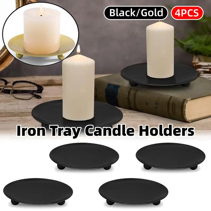 4pcs Iron Plate Candle Holder Aroma Base Tray for Decorative Candle Stand Set - Black