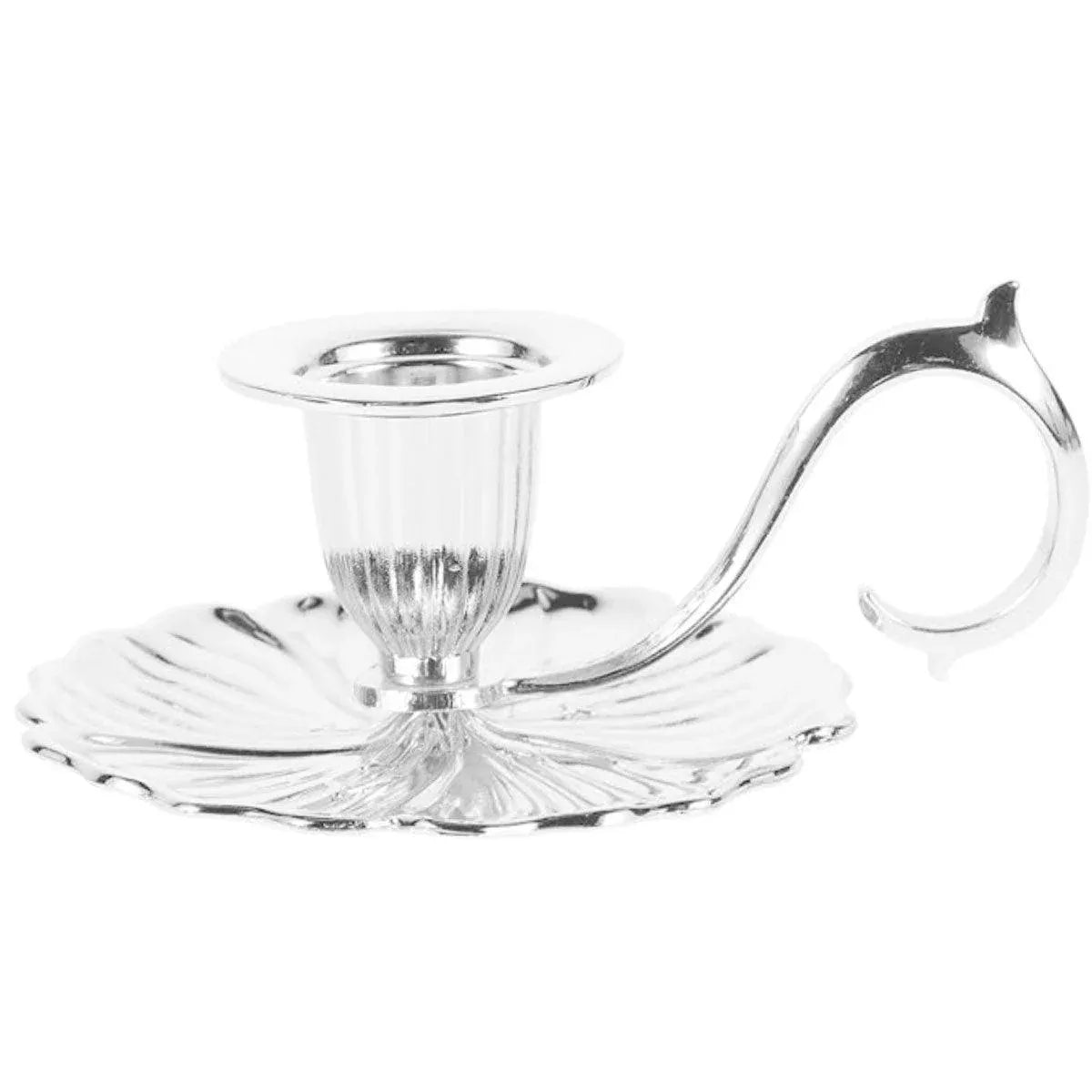 Retro Handheld Candlestick Holder European Style Candle Stand Metal Candlestick - Silver