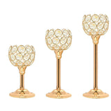 3PCS Crystal Candle Holders Metal Candlelight Wedding Home Dinner Decoration - Gold