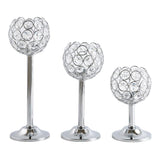 3PCS Crystal Candle Holders Metal Candlelight Wedding Home Dinner Decoration - Silver