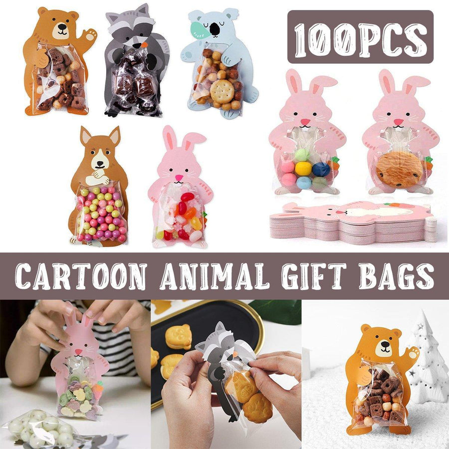 100pcs Cute 3D Cartoon Animal Candy Bags for Party Favors Birthday Gift Wrapping - Cuddly Bear