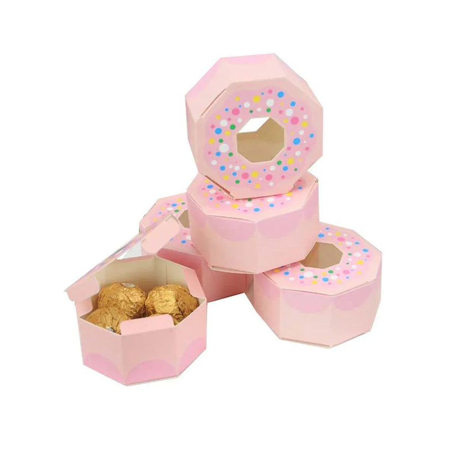 100pcs Wedding Candy Boxes Gift Packaging Doughnut Biscuit Box Paper Party Favor - Pink