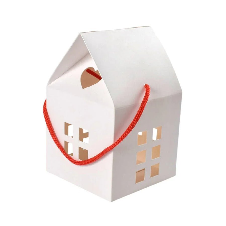 25pcs Small House Cookie Candy Box Portable Paper Gift Packing Box Party Favor - White