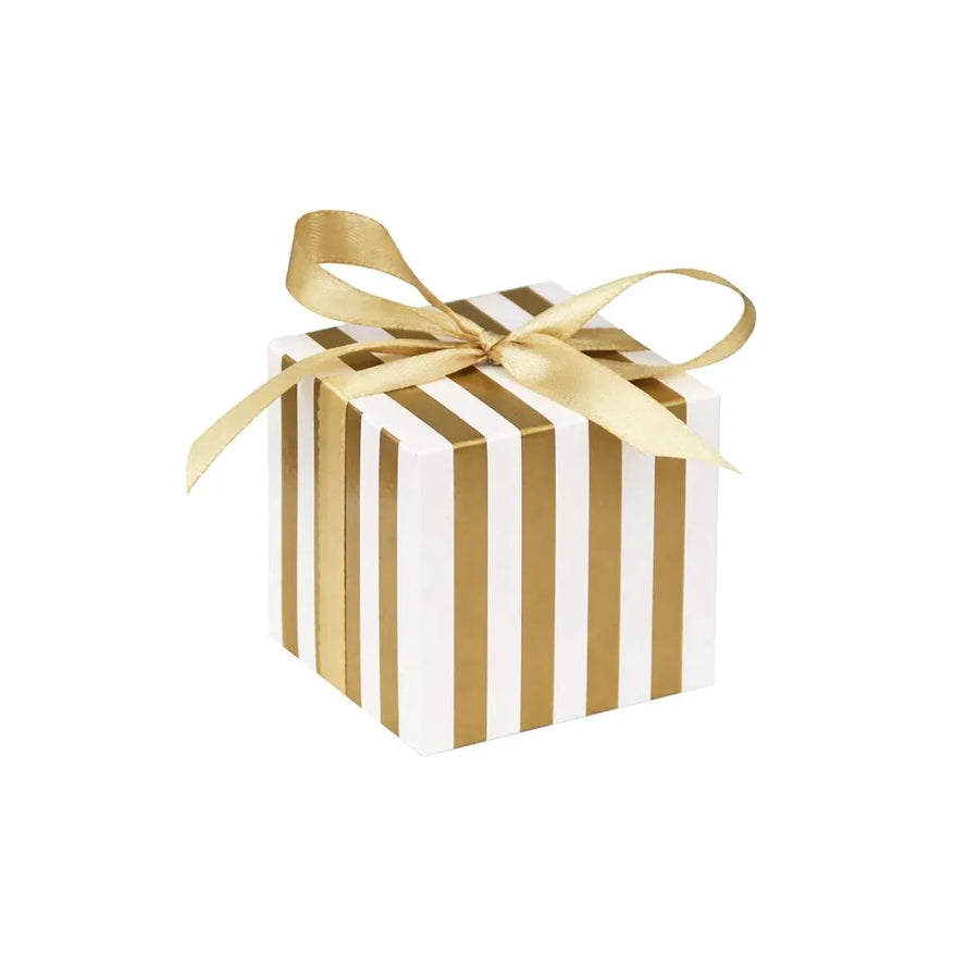 100Pcs Square Favour Boxes with Ribbon Wedding Birthday Party Decorative Gift Box - Gold