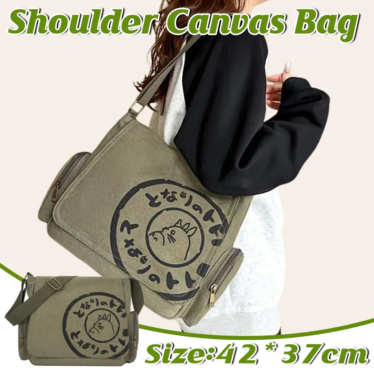 Canvas Shoulder Messenger Bag Large Capacity Travel Laptop Crossbody Bag