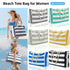 Large Bohemian Striped Canvas Beach Bag Zipper Tote for Travel Outdoor Vacation - Blue