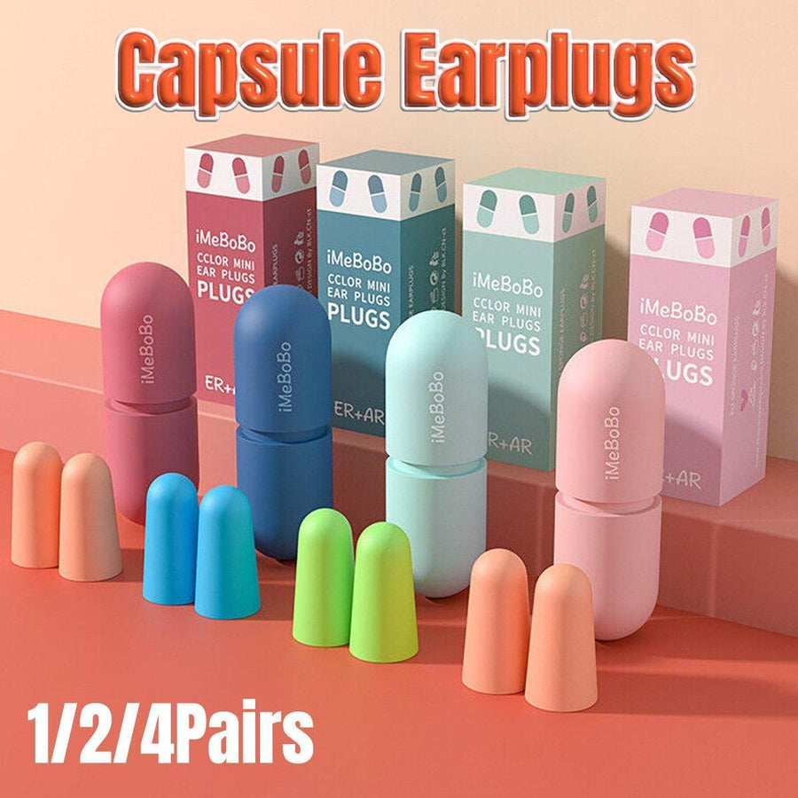 1/2/4 Pairs Soundproof Capsule Earplugs Noise Reduction Ear Plugs for Sleeping - 1pair-Red