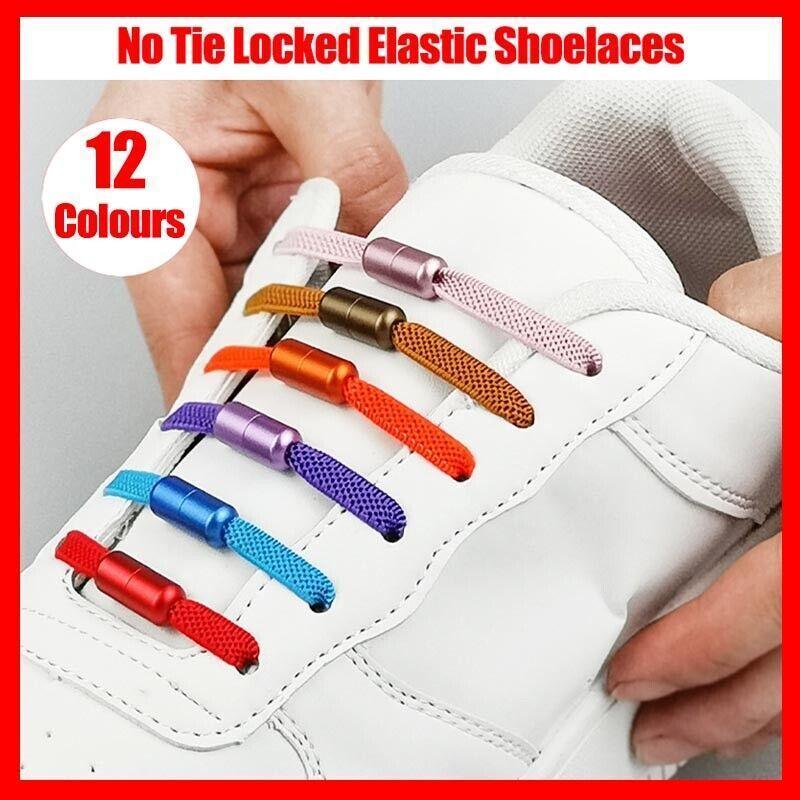 No Tie Locked Elastic Shoelace Shoe Lace Lazy Laces Sports Sneakers - Grey