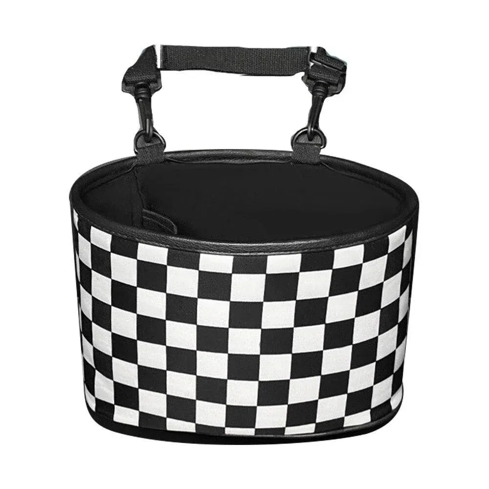Hanging Backseat Storage Organiser Box for Car Rubbish and Essentials - Black and white