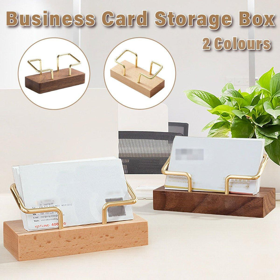 Business Card Holder Organizer Desk Display Stand Wooden Card Storage Box - Coffee