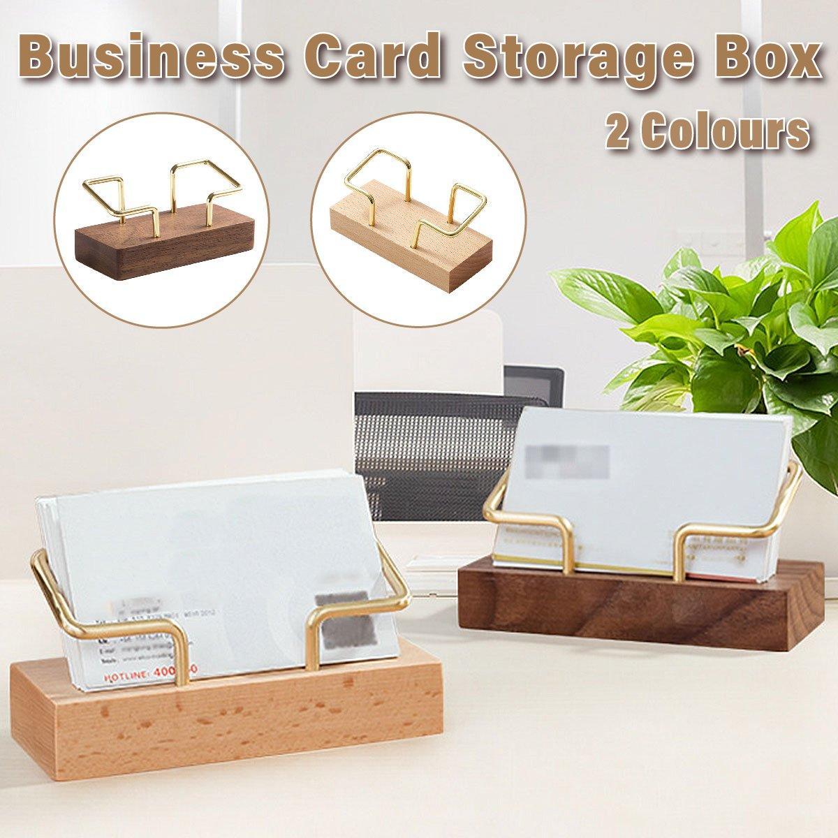 Business Card Holder Organizer Desk Display Stand Wooden Card Storage Box - Brown