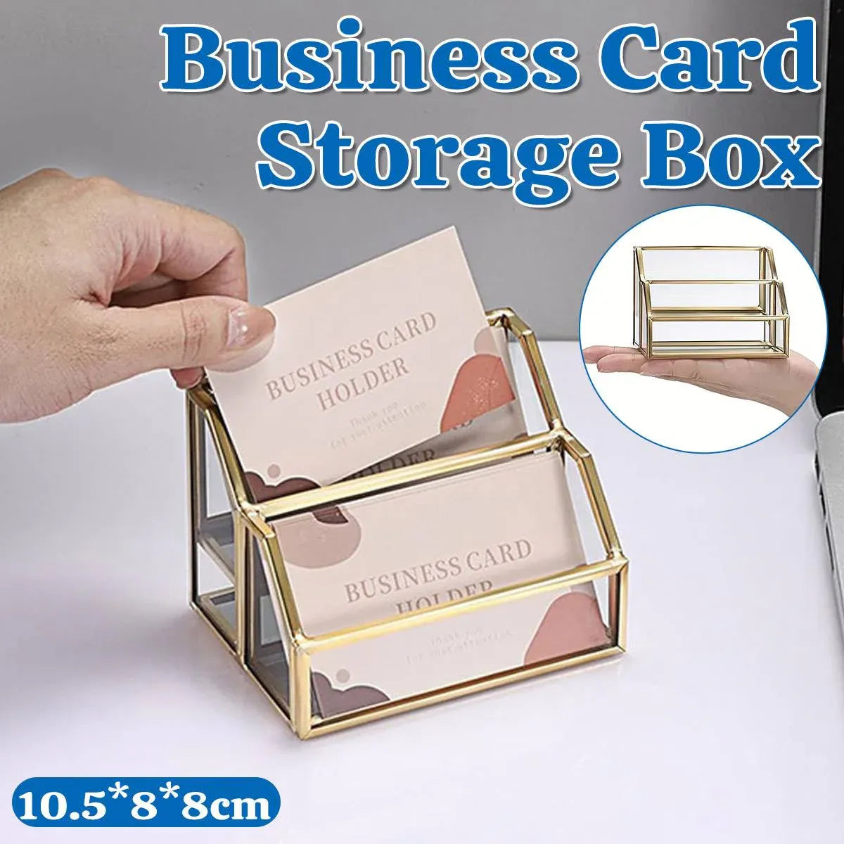 Metal Business Card Holder Desk Display Stand Gold Name Card Organizer 2 Slots