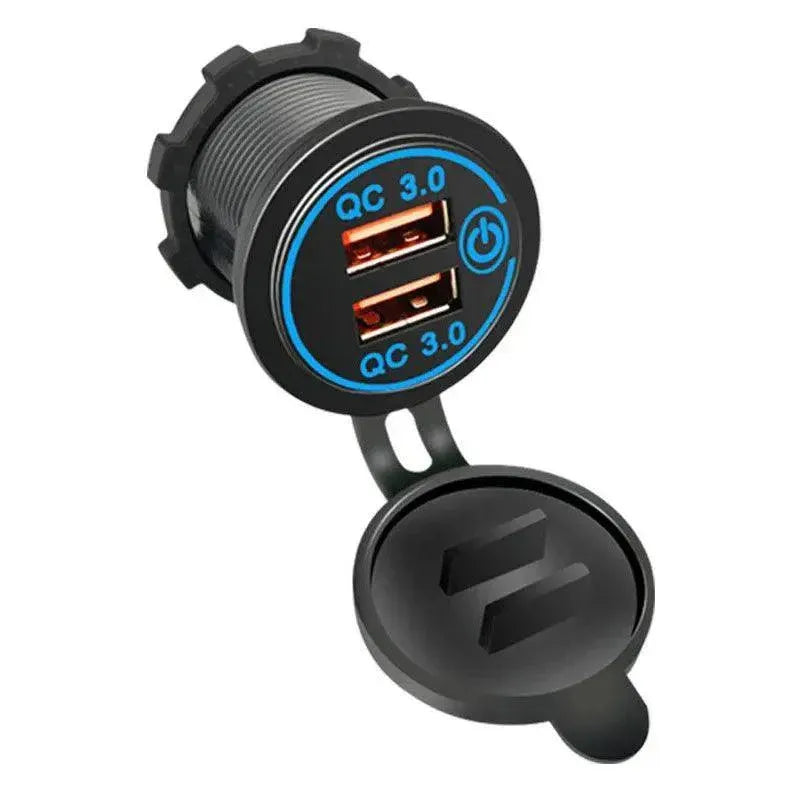 1Ãƒâ€” Dual USB Car Charger QC 3.0 Quick Charge 12V-24V Power Outlet - Blue