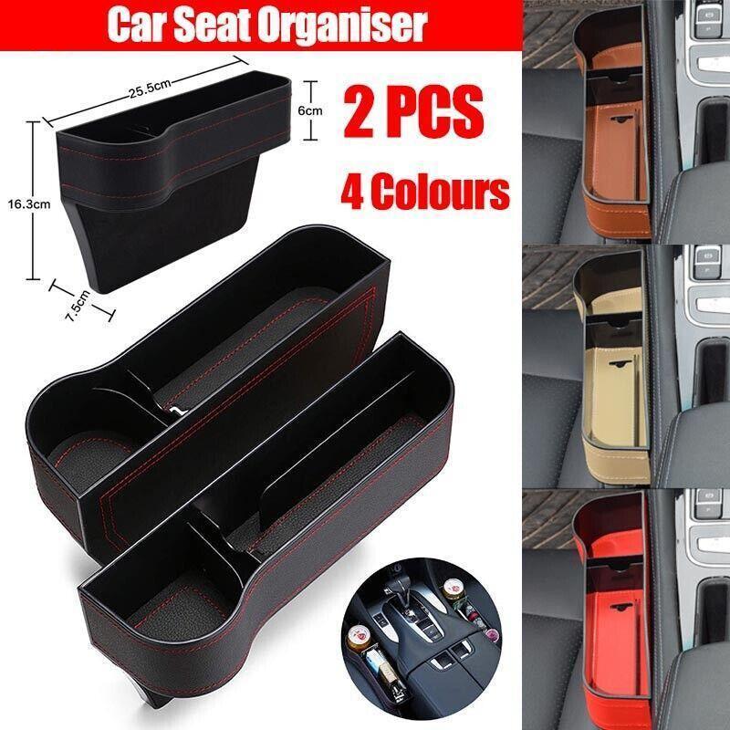 PU Leather Seat Side Gap Storage Box with Phone and Bottle Holder for Car Interior - Brown