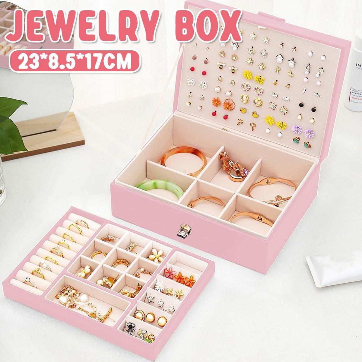 Large Pink Jewellery Box Double Layer Storage Case Organiser for Accessories