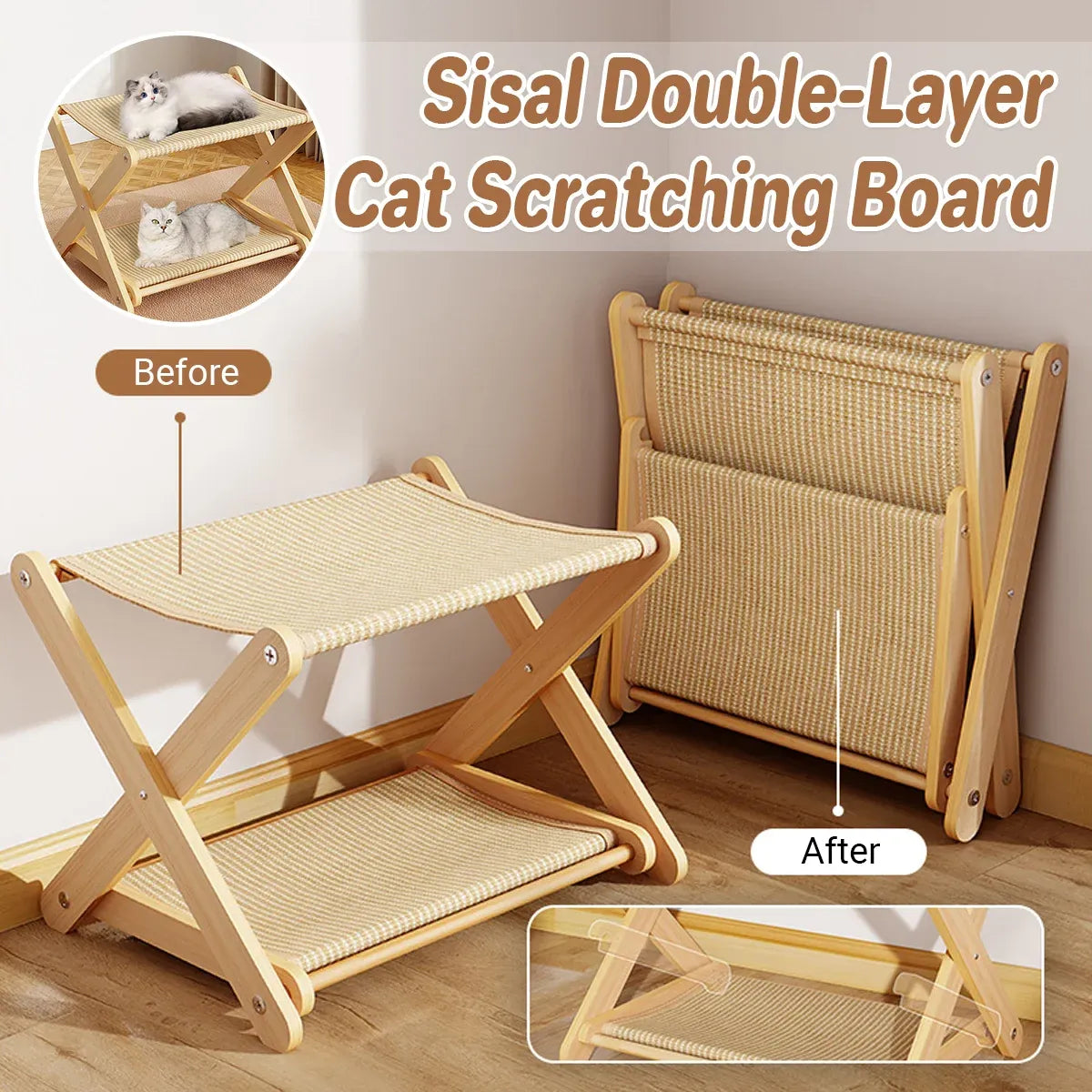 Sisal Double Layer Cat Scratching Board Foldable for Indoor Cats